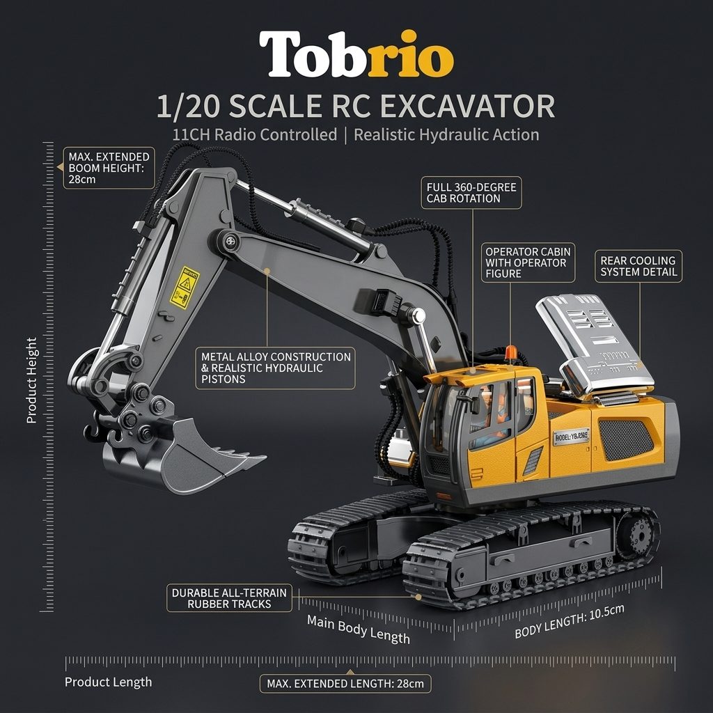 1/20 Scale RC Excavator – 11Ch Radio Controlled hydraulic Digger