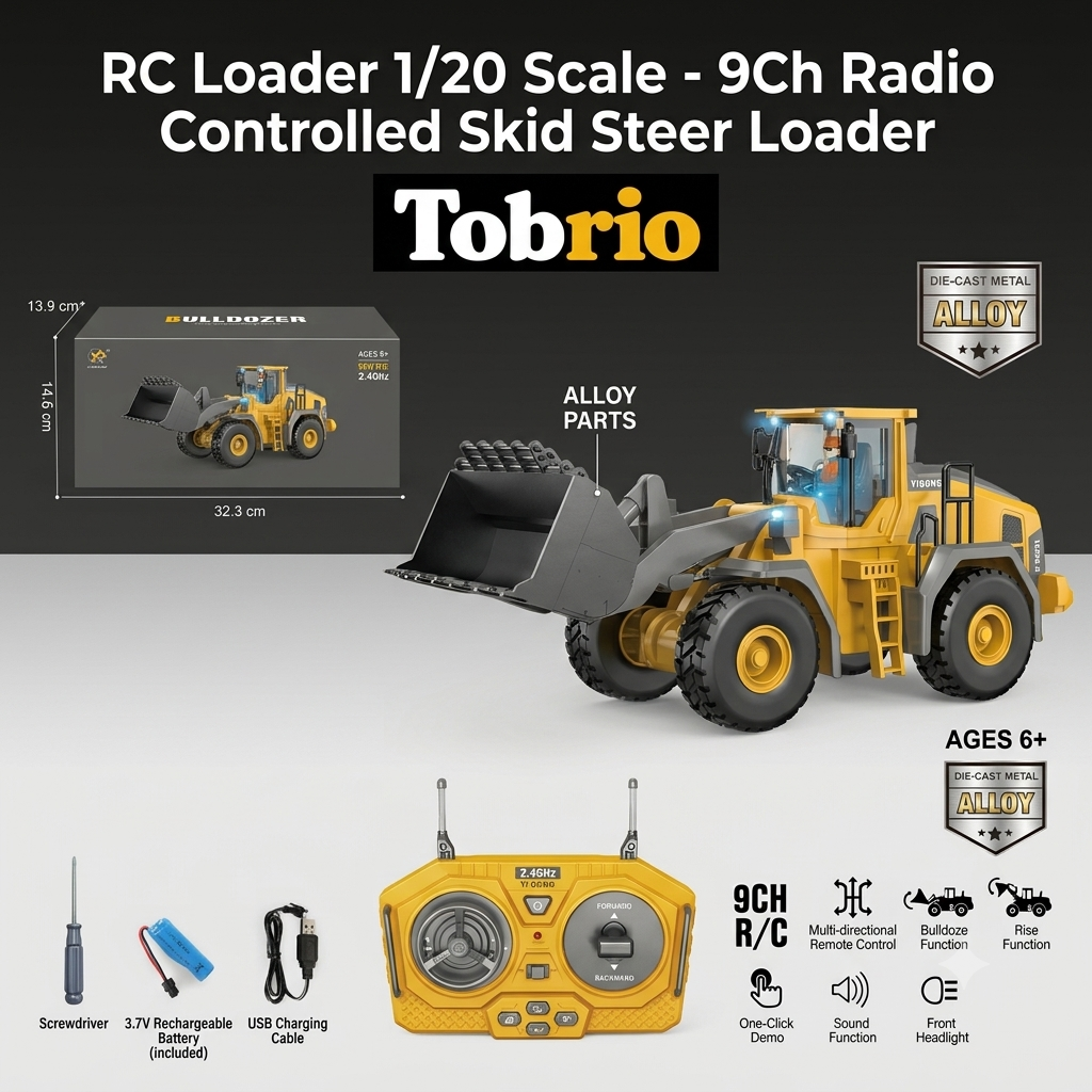 RC Loader 1/20 Scale - 9Ch Radio Controlled Skid Steer Loader