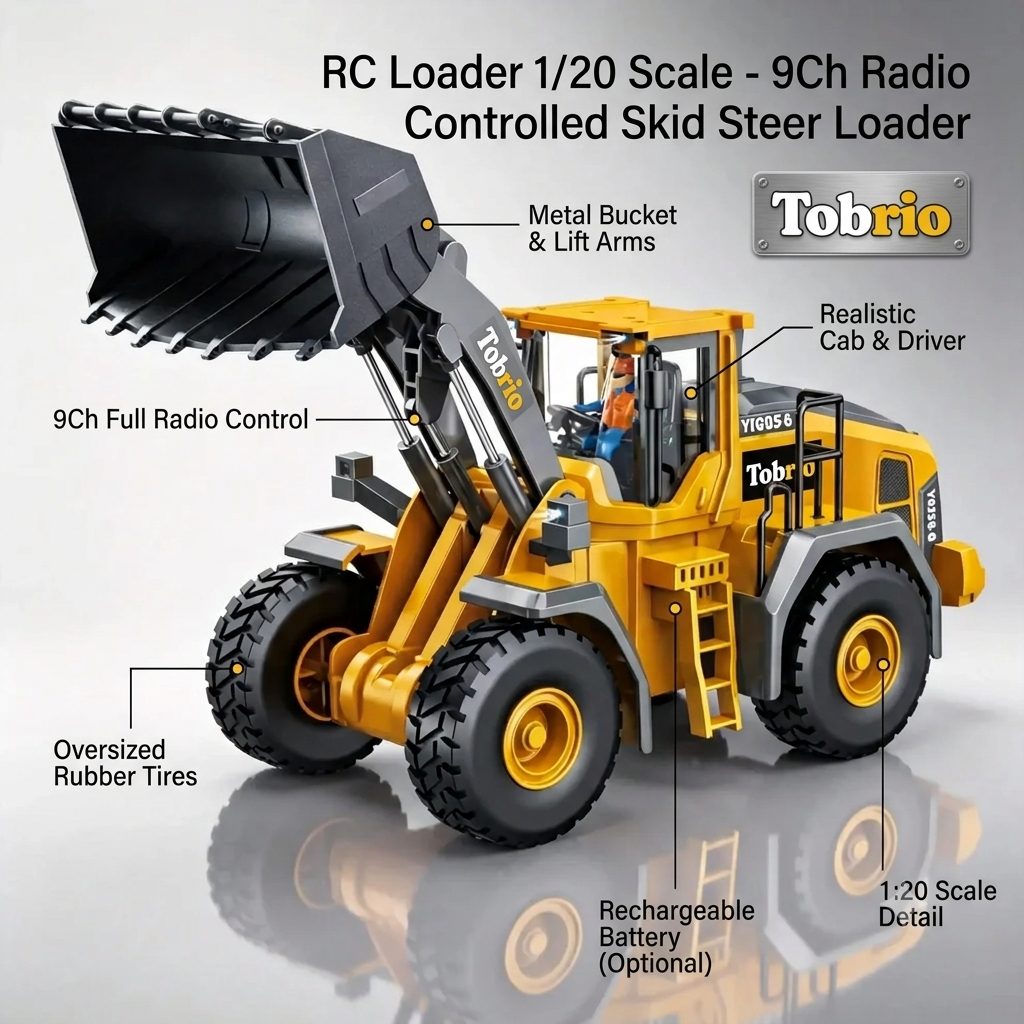 RC Loader 1/20 Scale - 9Ch Radio Controlled Skid Steer Loader