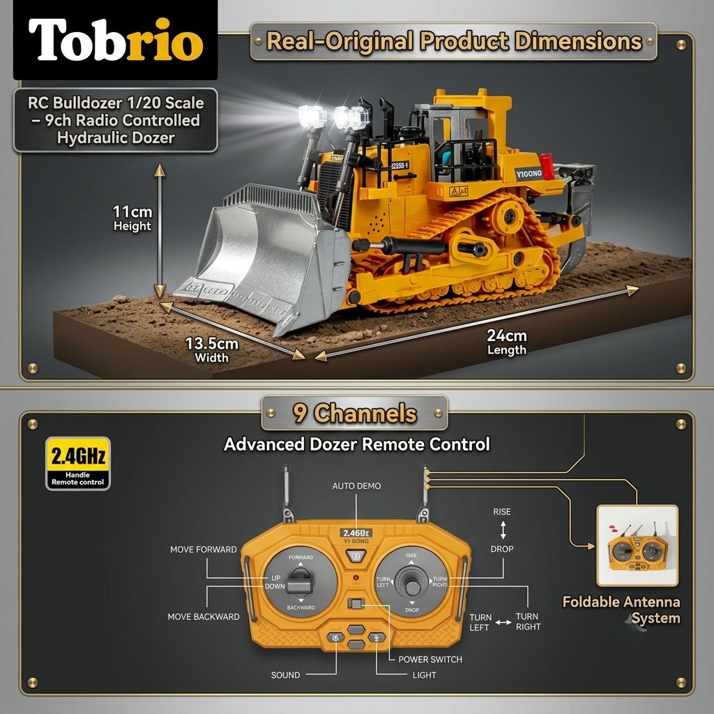 RC Bulldozer 1/20 Scale – 9ch Radio Controlled Hydraulic Dozer